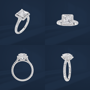 Anillo de Compromiso de Diamantes con Corte Princesa de Platino para Mujer, con Halo y Diamantes Laterales, Estilo Clásico, Certificado por IGI - Product Image 6