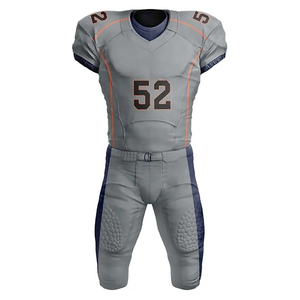 Ensemble d'uniformes de football américain personnalisés pour hommes, maillot sans manches à col en V rembourré, pantalon blanc bleu marine numéro 52, impression sublimée - Product Image 3