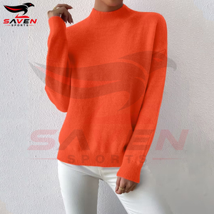 Orange Color Solid <b>Women</b> Mock Neck Sweatshirt Casual Pullover Long Sleeve Fleece Warm Streetwear Autumn Winter Clothing - Product Image 2
