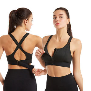 Soutien-gorge de sport dos nageur noir sans coutures pour femme, couleur unie, maintien moyen, idéal pour le yoga et l'entraînement - Product Image 1