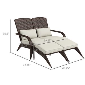Sedia Adirondack da giardino in vimini per 2 persone con schienale alto e cuscini bianco crema - Product Image 3