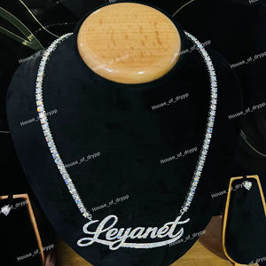 Collar con Nombre Personalizado en Plata con Incrustaciones de Diamantes, con Juego de Aretes, Cadena Estilo Tenis, Estilo Hip Hop, Joyería Personalizada - Product Image 5