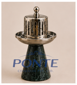 Natural Marble <b>Bakhoor</b> Burner With Polished Metal Lid Elegant Arabic Style <b>Oud</b> Incense Holder For Home Decor Meditation - Product Image 5