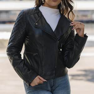 Nueva Chaqueta Bomber de Cuero para Mujer, Estilo Vintage, con Cierre Negro y Logotipo Personalizado RTS, Transpirable, con Cuello Alto, para Invierno - Product Image 2