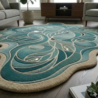 Tapis moderne en forme de feuille abstraite bleu sarcelle, en peluche touffetée, antidérapant, pour salon, chambre et décoration intérieure
