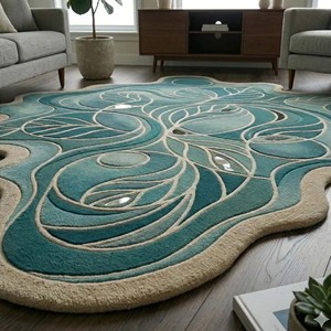 Alfombra Moderna de Hojas Abstractas Color Verde Azulado, Forma Novedosa, Felpa, Antideslizante, para Sala de Estar, Decoración del Hogar, Dormitorio - Product Image 4