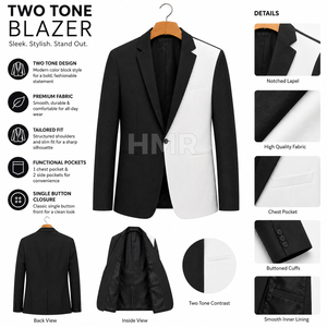 Blazer de Dos Tonos Blanco y Negro con Cuello de Solapa y Cierre de un Solo Botón, Ropa Griega de la Hermandad HMR Sorority, Abrigo Formal - Product Image 6