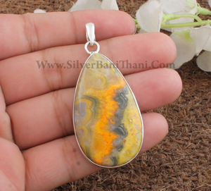 Collar de Plata de Ley 925 con Colgante de Jaspe Abeja Natural, Chapado en Platino, Hecho a Mano, Estilo Vintage, Unisex, Moderno, Venta al por Mayor - Product Image 3