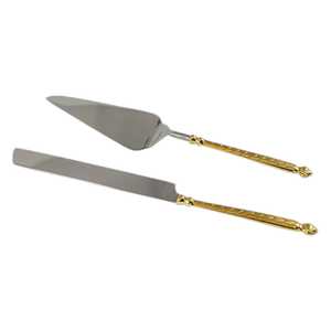 Ensemble de service à gâteau en acier inoxydable avec poignées dorées décoratives, couteau à gâteau de mariage et spatule à tarte - Product Image 4