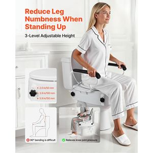Rialzo per WC con Capacità di Carico di 136 Kg, Altezza Regolabile a 3 Livelli, Sedile Allargato, Attrezzatura di Sicurezza per Bagno - Product Image 2
