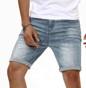 Shorts en jean pour homme, coupe ajustée, confortable, décontracté, pour l'été, gris délavé - Product Image 1