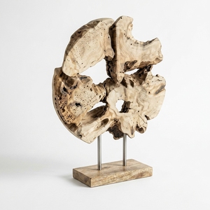 Moon Stand Handcrafted <b>Wooden</b> Disc Sculpture <b>Rustic</b> Organic Tabletop Decorative Artwork Metal Stand Home Decor Display Accent - Product Image 1