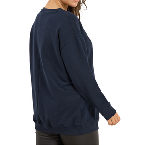 Sweat-shirt pour femmes grandes tailles, bleu marine, imprimé léopard, tissu jersey, détails en imprimé léopard, manches longues, col rond - Product Image 4
