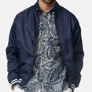 Blouson bomber bleu marine pour homme, col montant, fermeture éclair, style décontracté, matière polyester, vêtement d'automne - Product Image 6