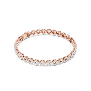 Bracelet tennis de luxe en or rose 10K avec diamants de laboratoire, bracelet en or rose à maillons circulaires avec halo de diamants pour femme - Product Image 4