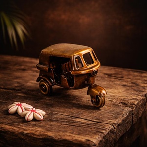 Handmade Polished Religious Indian Brass Auto Rickshaw Miniature Statue 415gm Two Wheeler Pedestrian Figurine Brown Home Decor - Product Image 6