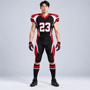 Ensemble d'uniformes de football américain pour hommes, noir, rouge, blanc, impression par sublimation, jersey et pantalon en polyester respirant, service OEM pour adultes - Product Image 1