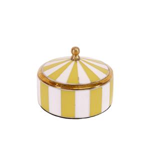 Boîte de rangement décorative en résine jaune et blanche à rayures avec couvercle doré, ronde, pour bijoux, nouvelle décoration de table, cadeau haut de gamme - Product Image 1