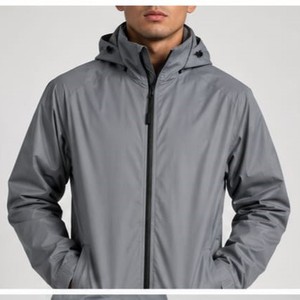 Veste coupe-vent à capuche pour homme, grise, légère, zippée, décontractée, pour l'extérieur, saison automne, en polyester - Product Image 5