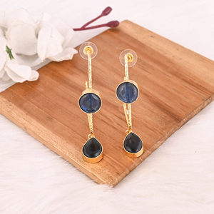 Elegant <b>Gold</b> Plated Blue Hydro Gemstone Brass Bezel Set <b>Earring</b> Handmade Fashion Jewelry for Women Gift - Product Image 3