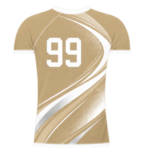 Maillot de compression athlétique à manches courtes beige et blanc personnalisé, col ras du cou, motif vague, pour entraînement de performance et sports nautiques - Product Image 2