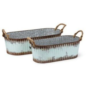 Galvanized Metal Scalloped <b>Planter</b> Set Rustic Farmhouse Style Flower Pot for Indoor Garden Home Decor Wholesale Metal <b>Planters</b> - Product Image 5