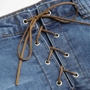 WS178 personalizado para mujer jeans faldas con cordones falda con volantes mujeres falda de mezclilla para las mujeres