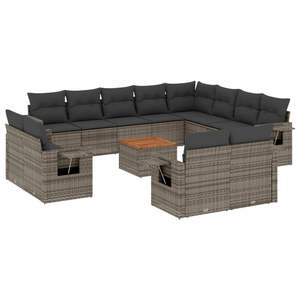 Ensemble de canapés de jardin gris en rotin avec coussins, mobilier contemporain pour terrasse et patio - Product Image 2
