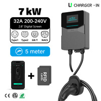 Station de recharge pour véhicules électriques de niveau 2, 22 kW, 11 kW, 7 kW, type 2, 16 A, 32 A, borne de recharge murale AC, câble EV, chargeur EV mural OCPP