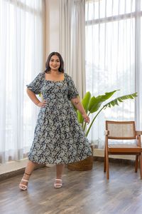 Vestido midi con estampado de Paisley, cuello cuadrado, manga corta, corte en A, ajuste relajado, vestido informal de verano para mujer, tejido - Product Image 3