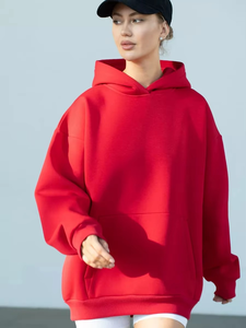 Sweat-shirt à capuche unisexe rouge, fermeture éclair, coupe classique, couleur unie, tissu French Terry, vêtement décontracté pour l'automne - Product Image 5