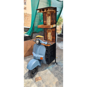 Comptoir de bar style scooter rétro en bois et métal, meuble de bar vintage avec rangement, commandes personnalisées en gros - Product Image 3