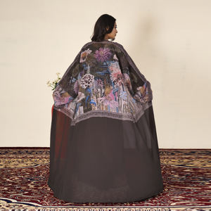 Abaya Estampada Larga hasta el Suelo, Ligera y Transpirable, con Detalles Florales, Mangas Largas y Anchas, Estilo Abierto por Delante, para Ocasiones de Eid - Product Image 5