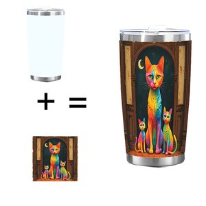 Stainless Steel Tumbler 20oz Vacuum <b>Insulated</b> Double Wall Outdoor Drink <b>Cup</b> With Cat Art Design - Product Image 1