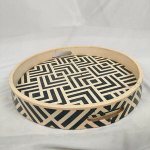 Bandeja de servir de diseño moderno hecha a mano con incrustaciones de nácar, bandejas decorativas personalizadas con incrustaciones de hueso de la India, a la venta al por mayor. - Product Image 1