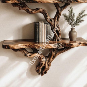 Artistic Wall Mounted Tree Branch Bookshelf Luxury <b>Solid</b> <b>Wood</b> Floating Shelf Living Room Decor Rack - Product Image 3