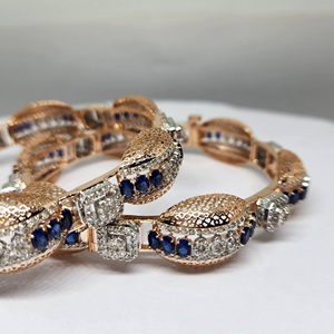 Opulent 14K Rose <b>Gold</b> 10.80 Ct Natural Brilliant Cut Diamond <b>Bangle</b> Blue Stone Ethnic Design IGI Certified Women's Wedding - Product Image 6