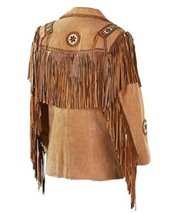 Most Sought-After <b>Men's</b> Cow Suede <b>Leather</b> <b>Jacket</b> Fringe Long Sleeve Zipper Closure Front Logo Position Winter Eco-Friendly - Product Image 2