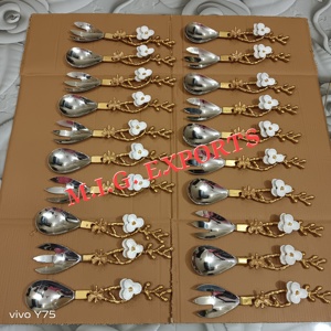 M.I.G. EXPORTS <b>Flower</b> Design Metal Cutlery Set Spoon Fork High <b>Mirror</b> Polish Rust Resistant Wedding Flatware - Product Image 3