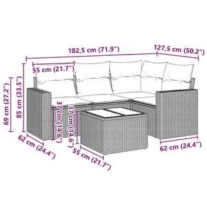 Juego de sofás de jardín de ratán sintético negro y crema de 5 piezas, colección de muebles de patio - Product Image 3