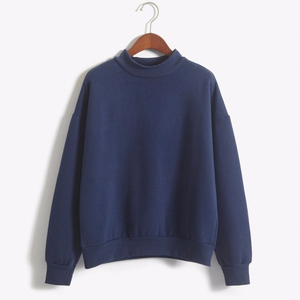 Sweat-shirt en molleton à col rond pour femme, couleur unie, tricoté, manches longues, longueur normale, vêtement d'automne, polyester/coton, coupe-vent - Product Image 2