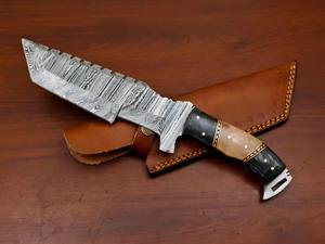 Couteau de Bushcraft à lame fixe en acier Damas fait main, taille personnalisée, pour la chasse en extérieur, avec fourreau en cuir et manche en os, utilisation EDC, OEM - Product Image 3