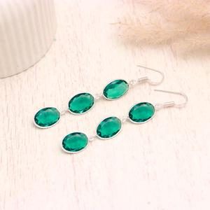 Natural <b>Green</b> Kyanite Gemstone 925 Sterling Silver Dangle <b>Earrings</b>, Oval Faceted Triple Stone Drop <b>Earrings</b>, Handmade Jewelry fo - Product Image 1