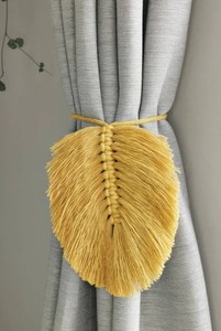 <b>CURTAIN</b> TIEBACK LEAF , Minimalist <b>Macrame</b> <b>Curtain</b> Holder- Holdback, Wraparound, Modern Window Treatment, Cotton <b>Curtain</b> Decor - Product Image 2