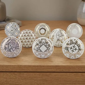 Ceramic <b>Cabinet</b> <b>Knobs</b> Round <b>Gold</b> Flower Design Set of 8 for Kitchen Dresser Bedroom Bathroom Drawer Wardrobe Living Room Use - Product Image 4
