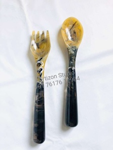 Artizon Studio Salad Tools Servers <b>Set</b> 2 Spoon/Fork Acrylic Aqua Swirl Black Pattern Dishwasher/Microwave/Oven Safe High - Product Image 4