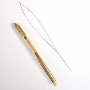Golden Knurled Handle Hair Extension Loop <b>Needle</b> Micro Ring Wire Pulling <b>Threader</b> Device Salon Professional Equipment Tool - Product Image 1
