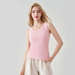 Women Solid O-Neck Ribbed Tank <b>Top</b> Summer Basic Elastic Sleeveless Crop <b>Tops</b> Silk/Cotton Satin Eco-Friendly Front Logo - Product Image 6