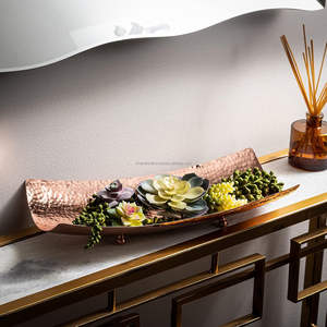 Plateau de service en aluminium martelé en vrac personnalisé plateaux artisanat moderne motif végétal vase de sol mobile nouveau privé - Product Image 6