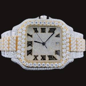 Luxurious Two Tone <b>Square</b> Dial Bust Moissanite Diamond Classic Features New Premium Collection Party Wear Hip Hop <b>Watch</b> Quartz - Product Image 2